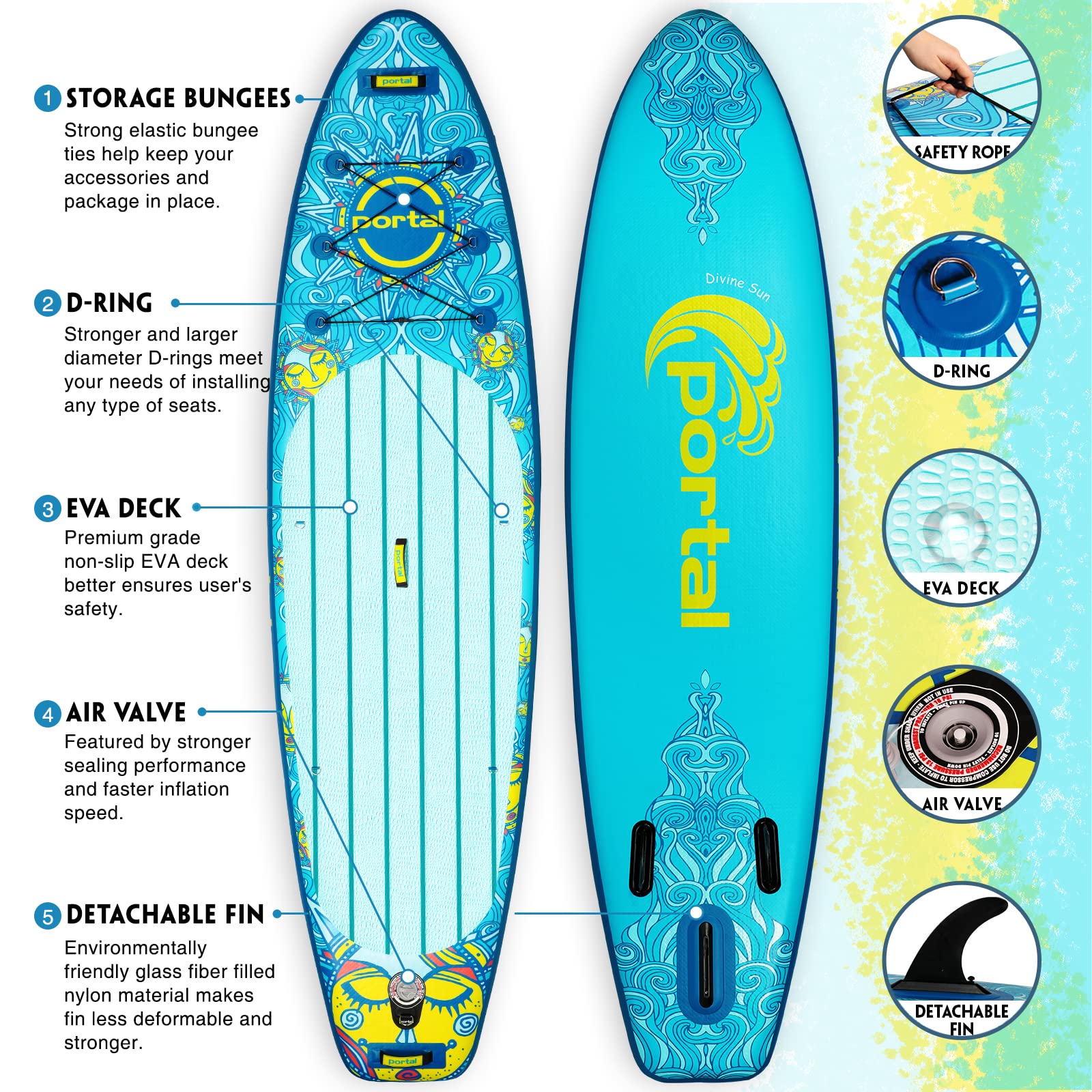 Portal Stand Up Paddle Board, 10'6x33 x6 Inflatable Paddle Boards with SUP Accessories Including Carry Bag, Hand Pump, Paddle, Leash, Fin, Repair Kit, Waterproof Phone Case