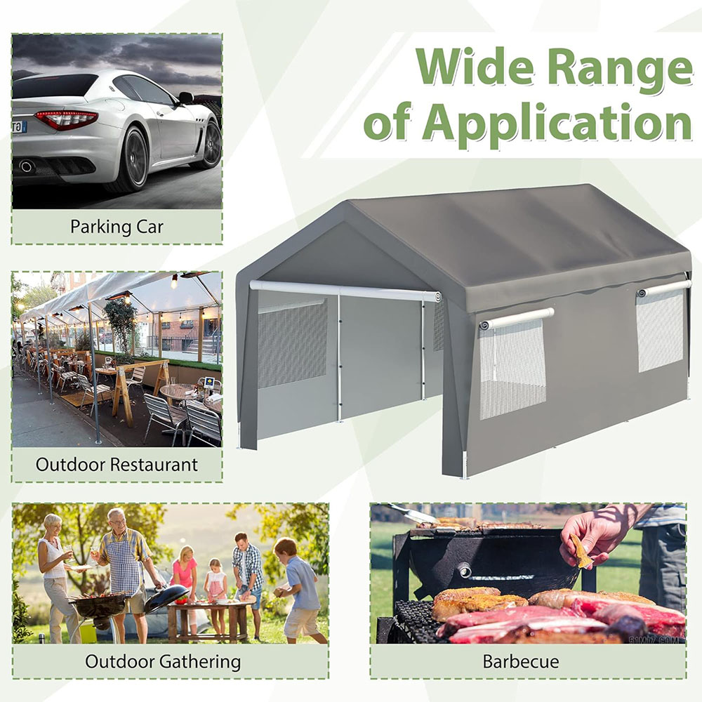 Garage carport with roll-up ventilation window, car shelter with side tarpaulin, suitable for cars, trucks, boats