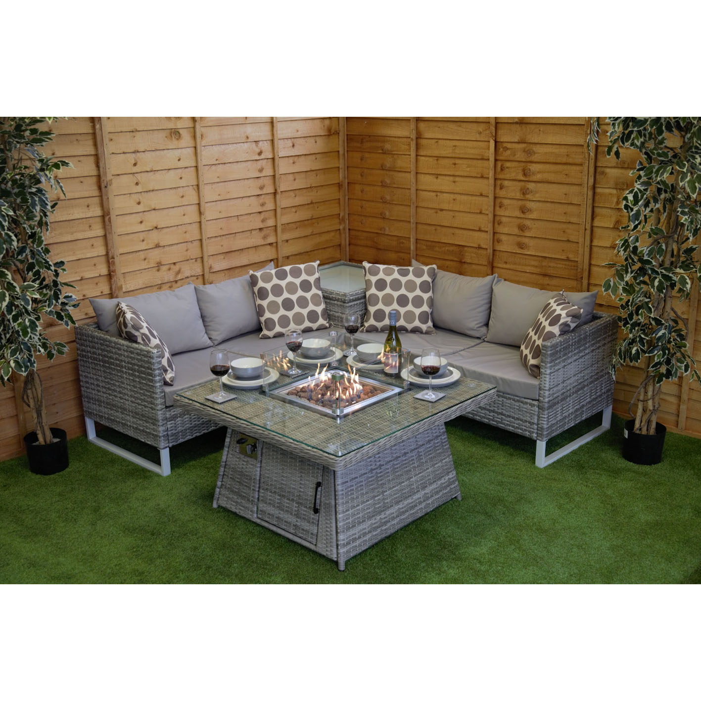 VENUS CORNER SOFA SET WITH STORAGE AND FIRE PIT COFFEE TABLE