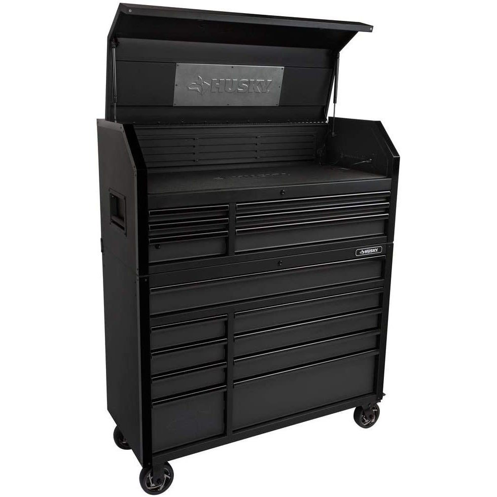 Industrial 52 in. W x 21.5 in. D 15-Drawer Tool Chest and Rolling Cabinet Combo with LED Light in Matte Black