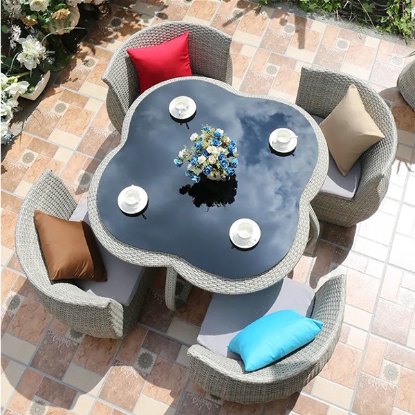 Outdoor rattan chair storage table and chair five-piece outdoor garden courtyard waterproof sunscreen furniture outdoor balcony rattan table and chair