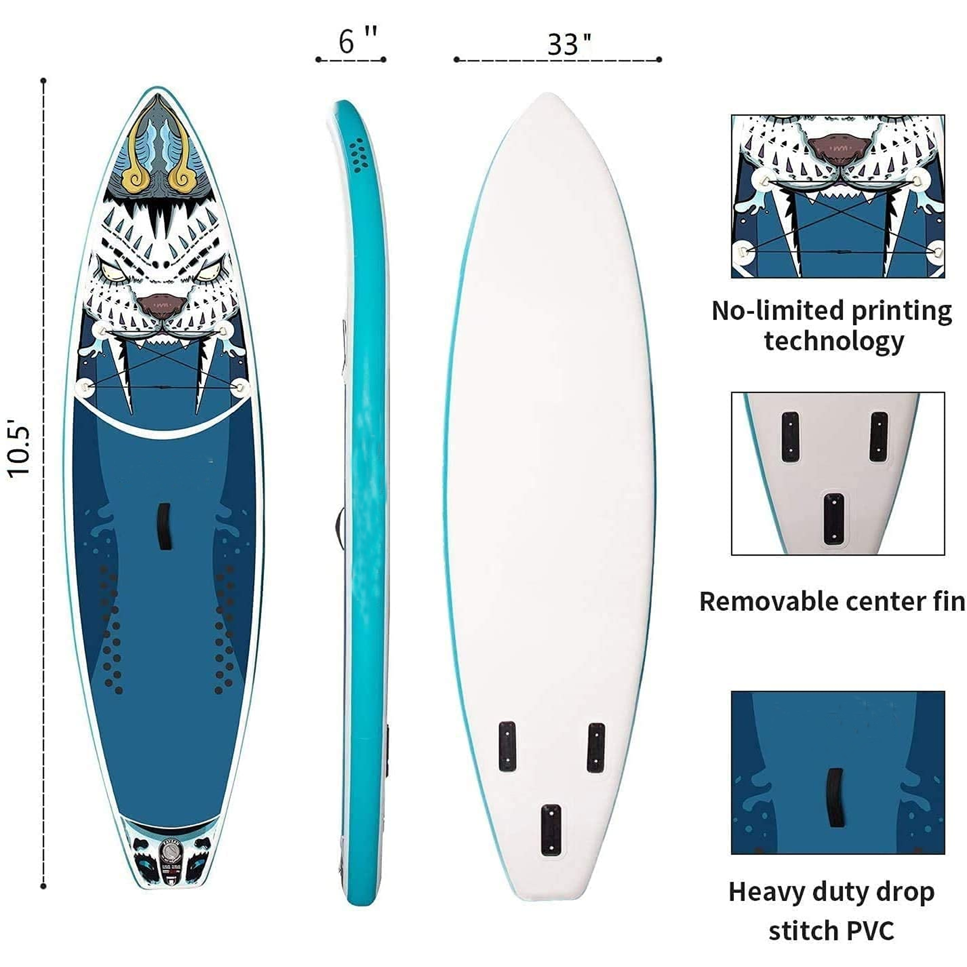 FAYEAN Paddle Board, Inflatable Stand Up Paddle Board SUP Board 10.6' x 33'' x 6'' Lightweight Board Includes Pump, Paddle, Backpack, Coil Strap Waterproof Bag Tiger