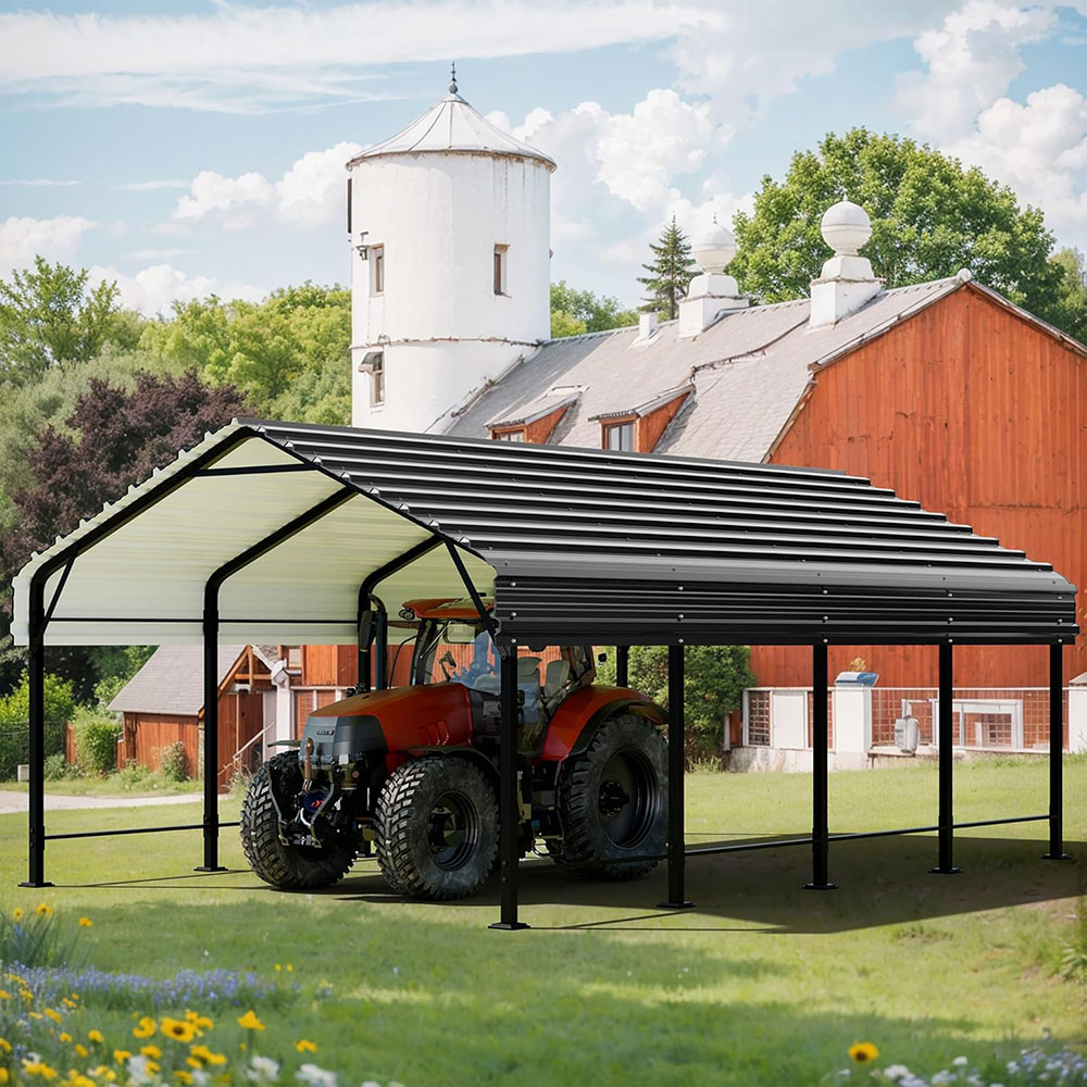 JAMFLY 12X20 FT Carport, Heavy Duty Carport Canopy with Galvanized Steel Roof and Frame