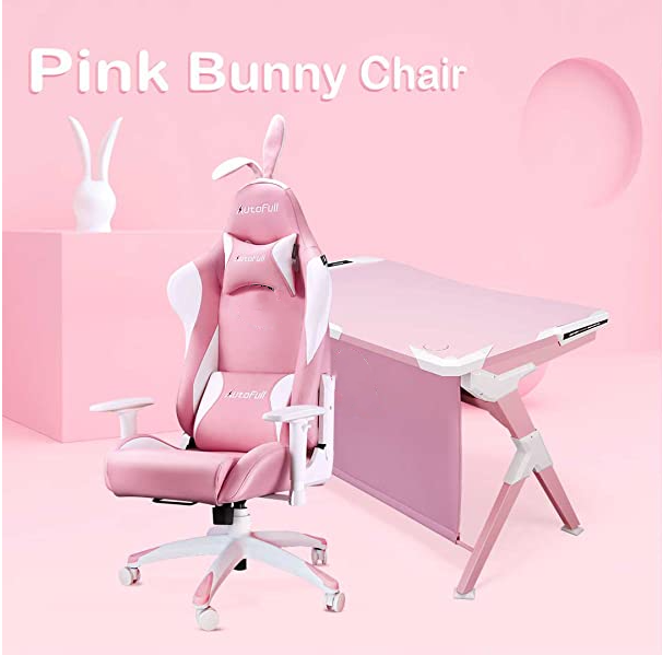 Pink Ergonomic Large Gaming Table 48 Inch Cute Computer Desk, Computer Chair with Smart Built-in Wireless Charging Pad Gaming Table Pro with 7 Colors LED Lights
