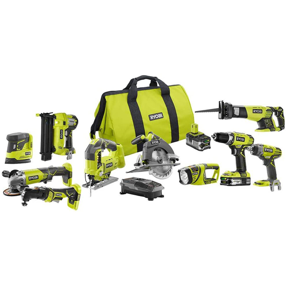 Ryobi p1819 18V one + lithium ion combination Kit (9 tools: drilling / driver, impact drill, reciprocating saw, circular saw, multi tool, LED work light, 4.0 ah and 1.5 ah batteries, charger, bag)